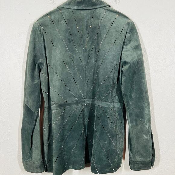 Ecru Hand Tooled Suede Shacket Button Up Top Shirt Long Sleeve Black - L - Picture 5 of 7